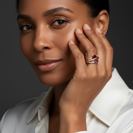 Anillo Oro 18k, gemas y diamantes 0.32cts "Wonder"