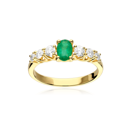 Anillo Oro 18k, esmeralda y diamantes 0.42cts "Charlotte"