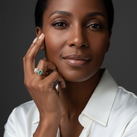 Anillo Oro 18k, esmeralda y diamantes 0.41cts "Doublé"