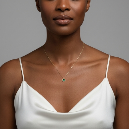 Gargantilla Oro 18k, circonitas y esmeralda "Rousel"