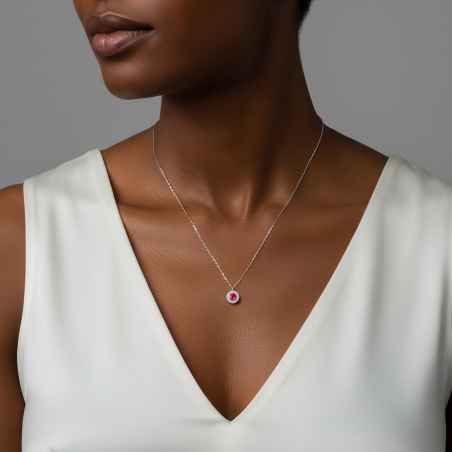 Gargantilla Oro 18k, circonitas y rubí "Rousel"