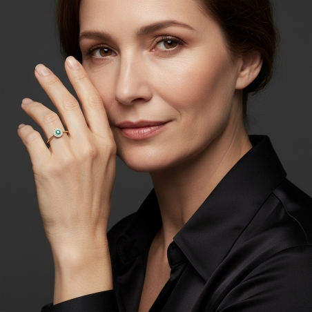 Anillo Oro 18k, esmeralda y circonitas "Rousel"