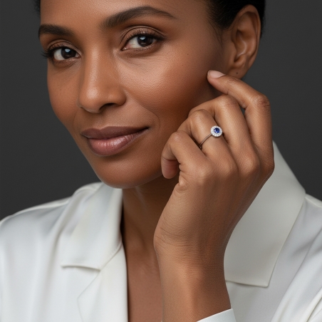 Anillo Oro 18k, zafiro y circonitas "Rousel"