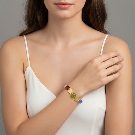 Pulsera Plata primera ley baño y gemas de colores "Schiffer"