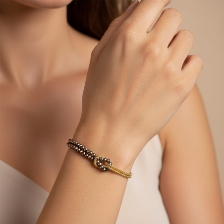 Pulsera Plata primera ley baño y gemas marrones "Kiara"