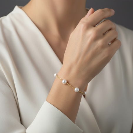 Pulsera Plata baño Oro 18k y perlas cultivadas "Campbell"