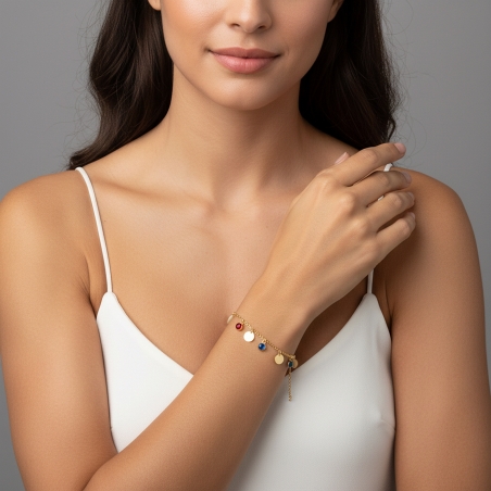 Pulsera Plata primera ley y circonitas colores "Rembra"