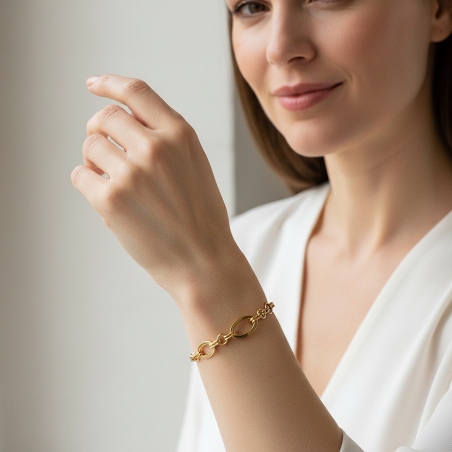 Pulsera Plata primera ley baño Oro 18k óvalos "Klum"