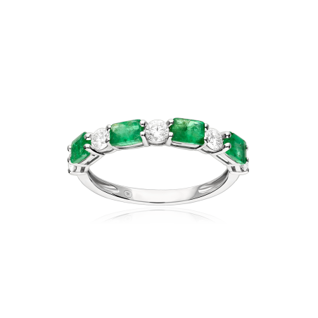 Anillo Oro 18k, esmeraldas y diamantes 0.46cts "Whitenner"