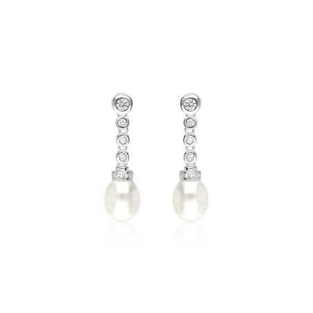 Pendientes Plata ley, circonitas y perlas cultivadas "Bridgerton"
