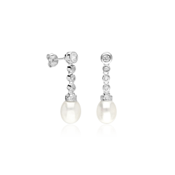 Pendientes Plata ley, circonitas y perlas cultivadas "Bridgerton"