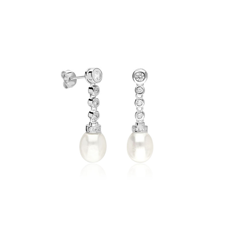 Pendientes Plata ley, circonitas y perlas cultivadas "Bridgerton"