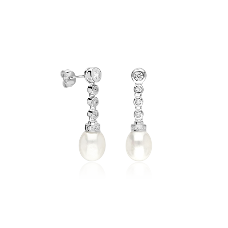 Pendientes Plata ley, circonitas y perlas cultivadas "Bridgerton"