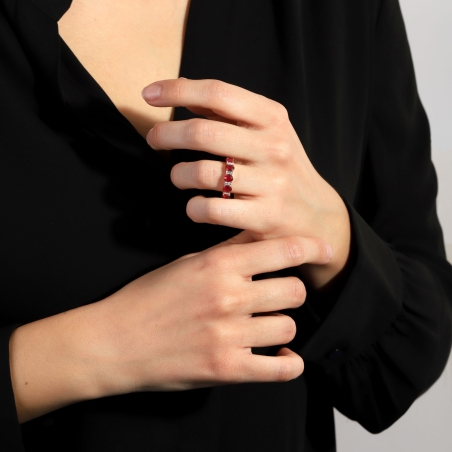 Anillo Oro 18k, rubís y diamantes 0.21cts "Leihe"