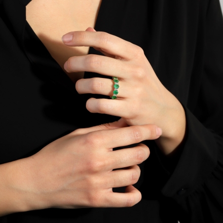 Anillo Oro 18k, esmeraldas y diamantes 0.21cts "Leihe"