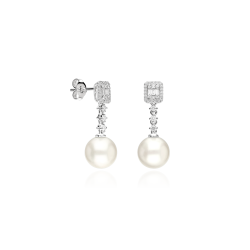 Pendientes Oro 18k, perlas y diamantes 0.43cts "Ailish"