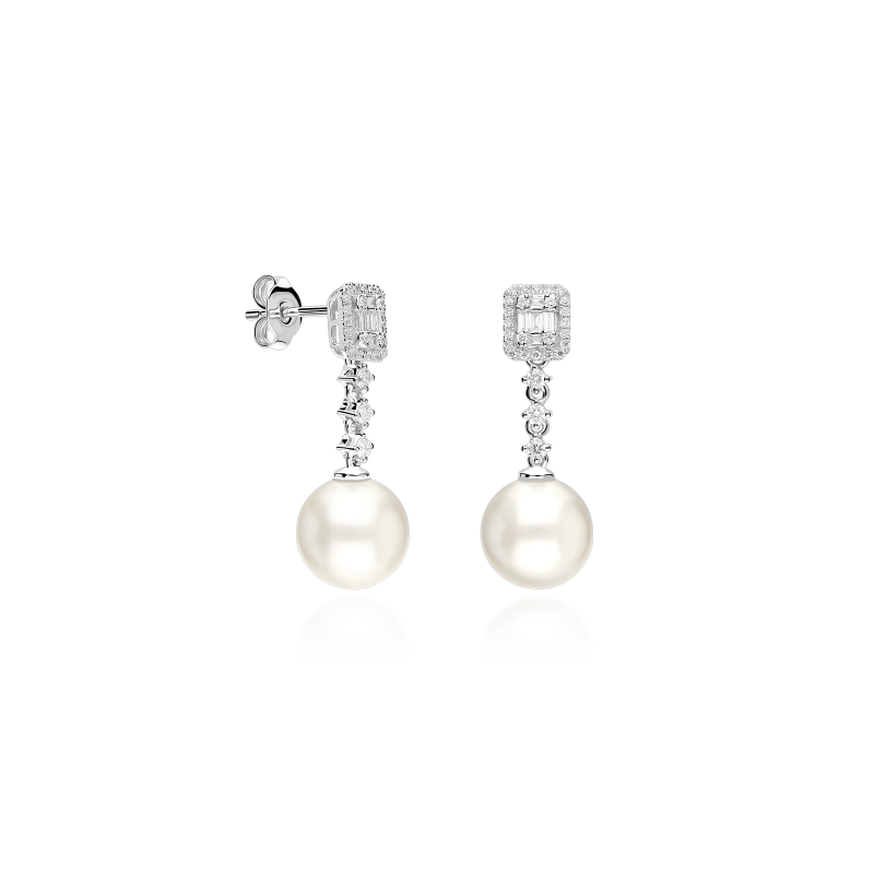 Pendientes Oro 18k, perlas y diamantes 0.43cts "Ailish"