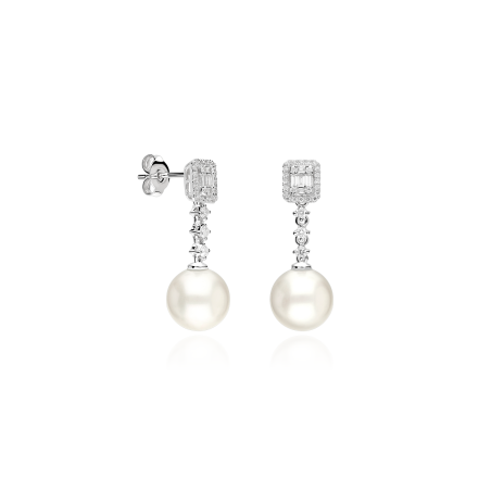 Pendientes Oro 18k, perlas y diamantes 0.43cts "Ailish"