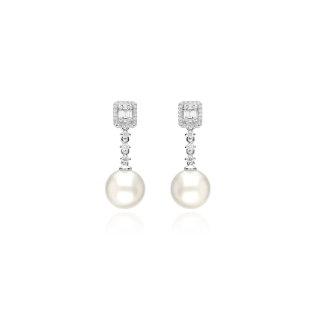 Pendientes Oro 18k, perlas y diamantes 0.43cts "Ailish"