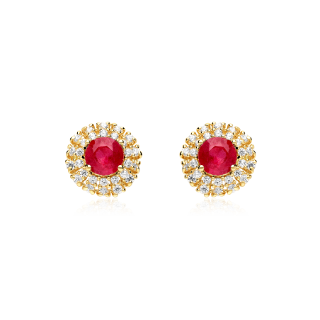 Pendientes Oro 18k, rubíes y circonitas "Rousel"