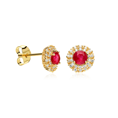 Pendientes Oro 18k, rubíes y circonitas "Rousel"