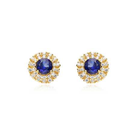 Pendientes Oro 18k, zafiro y circonitas "Rousel"
