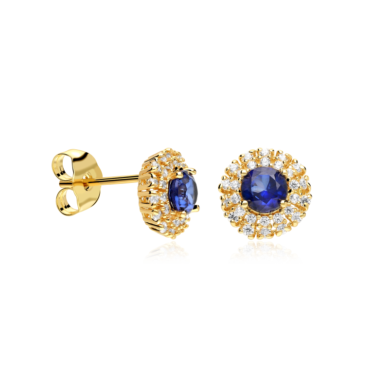 Pendientes Oro 18k, zafiro y circonitas "Rousel"