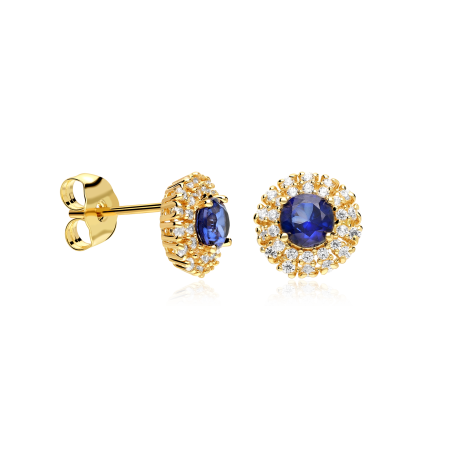 Pendientes Oro 18k, zafiro y circonitas "Rousel"