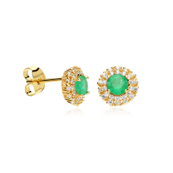 Pendientes Oro 18k, esmeraldas y circonitas "Rousel"