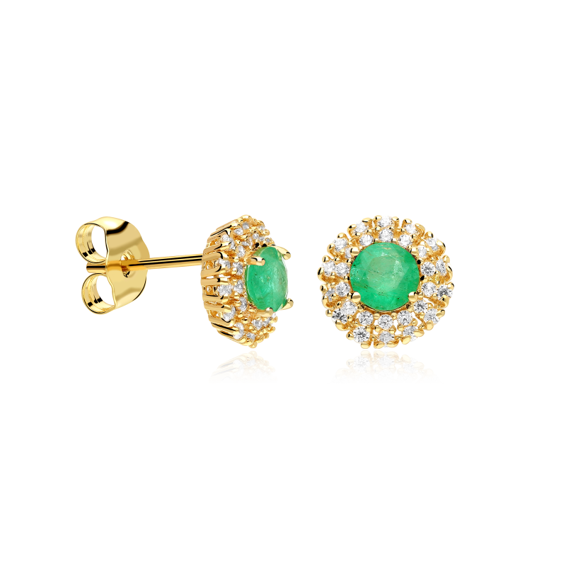 Pendientes Oro 18k, esmeraldas y circonitas "Rousel"