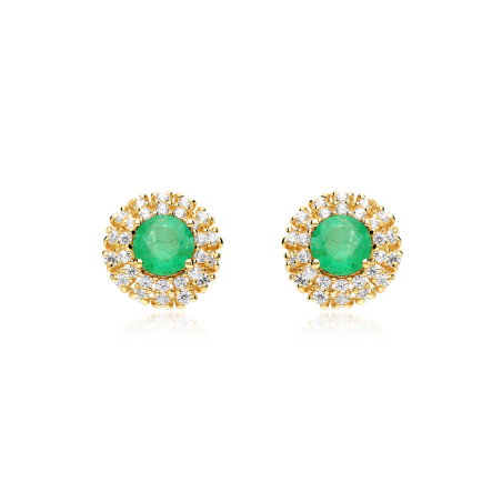 Pendientes Oro 18k, esmeraldas y circonitas "Rousel"