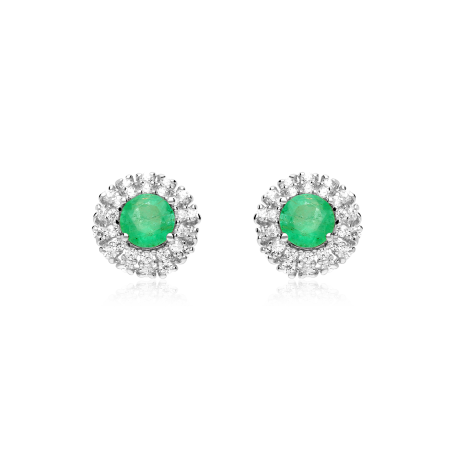 Pendientes Oro 18k, esmeralda y circonitas "Rousel"