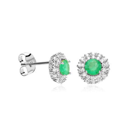 Pendientes Oro 18k, esmeralda y circonitas "Rousel"