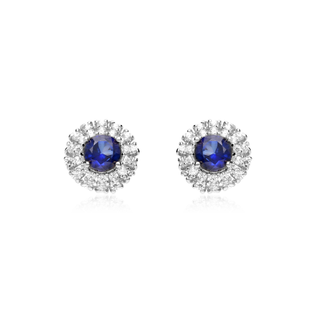 Pendientes Oro 18k, zafiro y circonitas "Rousel"