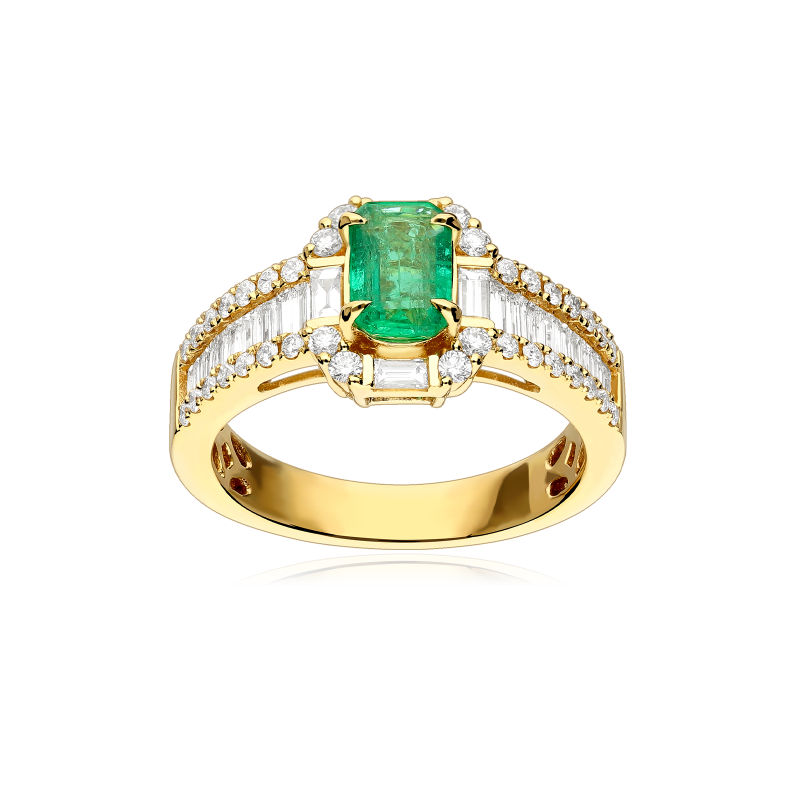 Anillo Oro 18k, esmeralda y diamantes 0.97cts "Donfleur"