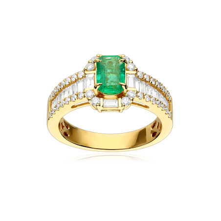 Anillo Oro 18k, esmeralda y diamantes 0.97cts "Donfleur"