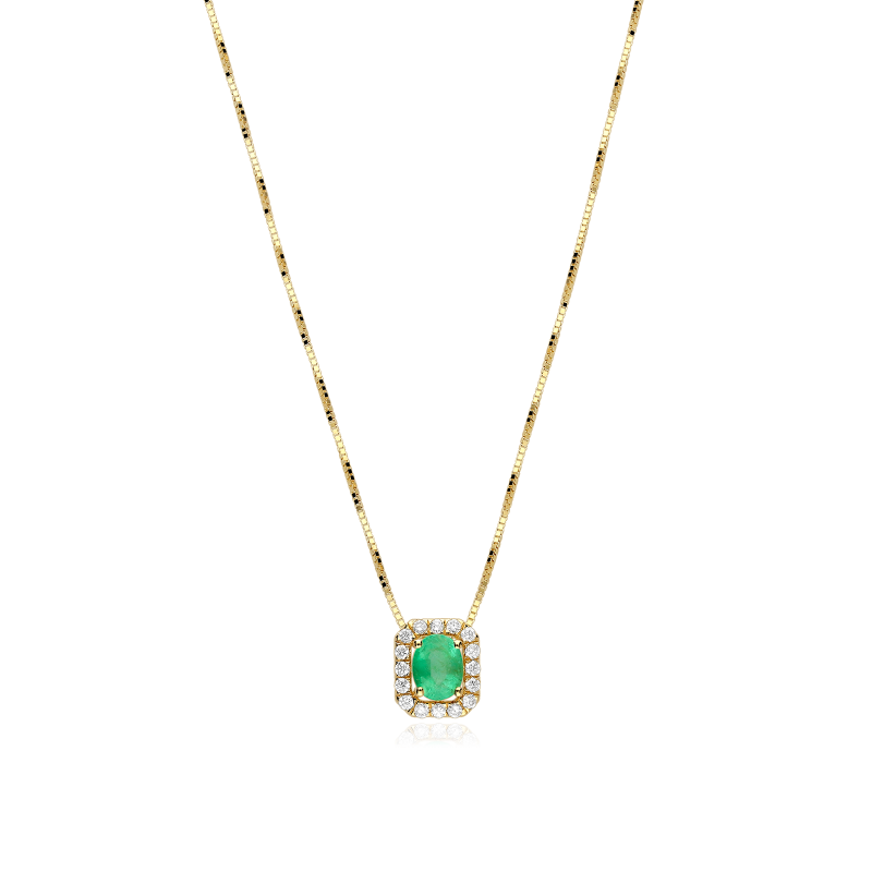 Gargantilla Oro 18k, esmeralda y diamantes 0.11cts "Doublé"