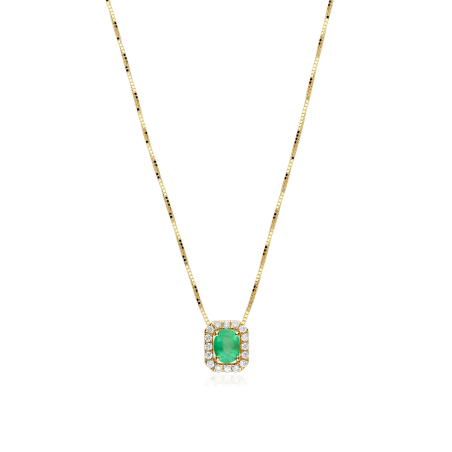 Gargantilla Oro 18k, esmeralda y diamantes 0.11cts "Doublé"