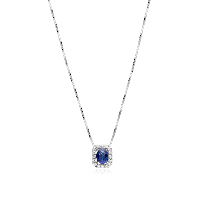 Gargantilla Oro 18k, zafiro y diamantes 0.11cts "Doublé"