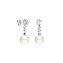 Pendientes Oro 18k, perlas y diamantes 0.67cts "Deveré"