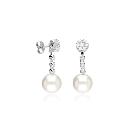 Pendientes Oro 18k, perlas y diamantes 0.67cts "Deveré"