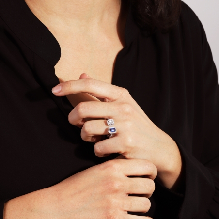 Anillo Oro 18k, zafiro y diamantes 0.36cts "Doublé"