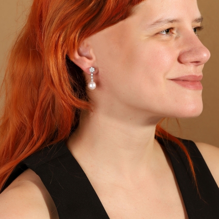 Pendientes Oro 18k, perlas y diamantes 0.67cts "Deveré"