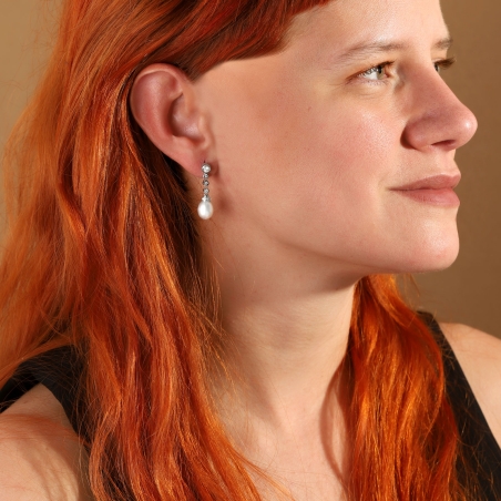 Pendientes Plata ley, circonitas y perlas cultivadas "Bridgerton"