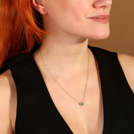 Gargantilla Oro 18k, esmeralda y diamantes 0.11cts "Doublé"