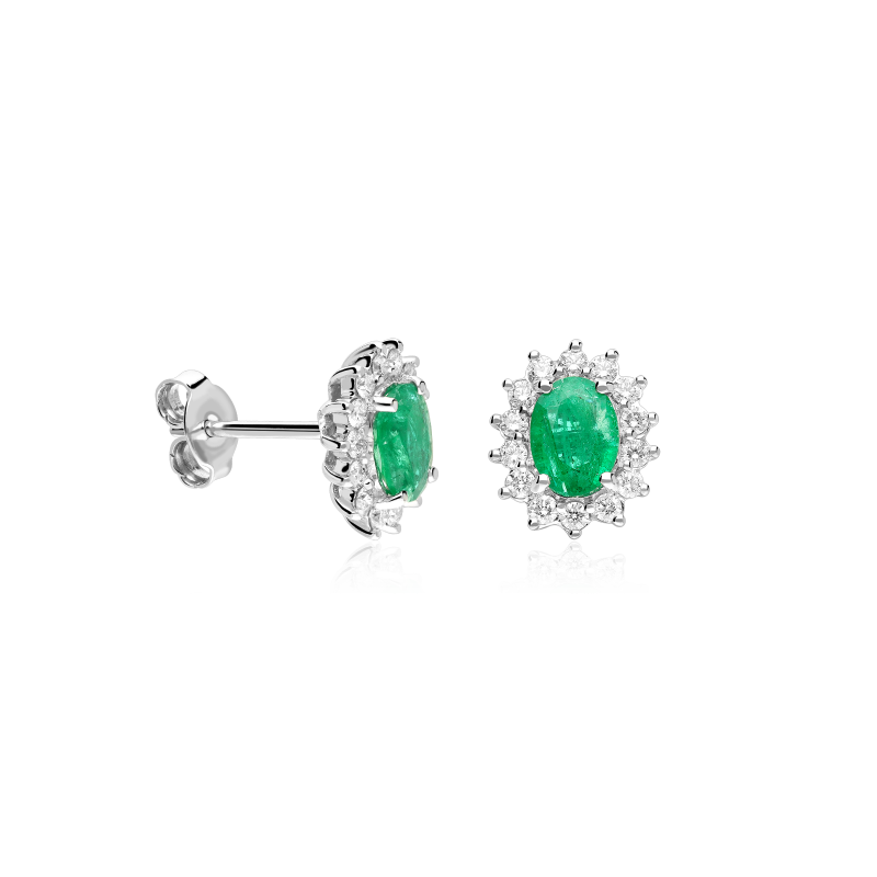 Pendientes Oro 18k, esmeraldas y diamantes 0.50cts "Dree"