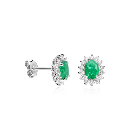 Pendientes Oro 18k, esmeraldas y diamantes 0.50cts "Dree"