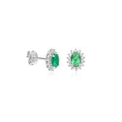 Pendientes Oro 18k, esmeraldas y diamantes 0.30cts "Dree"