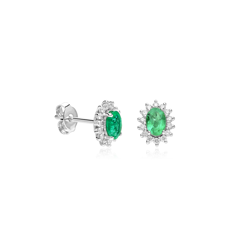 Pendientes Oro 18k, esmeraldas y diamantes 0.30cts "Dree"