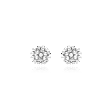 Pendientes Plata 1ªLey, circonitas y perlas "Dandelion"